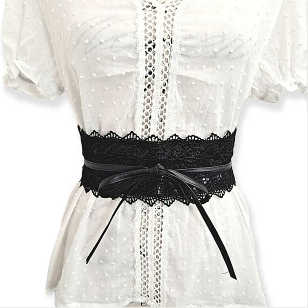 Corset Lace wide waist belt faux leather Obi whimsigoth Goth dark romantic - Picture 4 of 12
